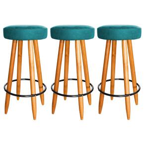 Kit 3 Banqueta Madeira Industrial Balcão Bar Turquesa