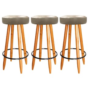 Kit 3 Banqueta Madeira Industrial Balcão Bar Courino Bege