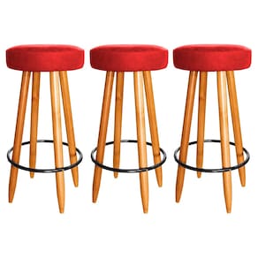 Kit 3 Banquetas Alta Industrial 75cm Cozinha Balcão Vermelho