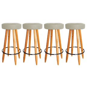 Kit 4 Banqueta Alta Madeira 75cm Bar Cozinha Bistrô Ind Bege