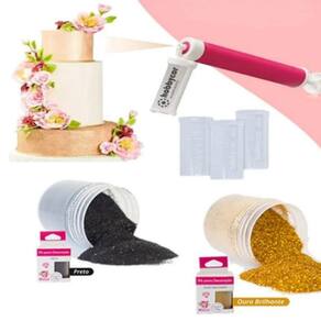 Kit 2 Glitter Comestível ( Preto e Ouro) E Pulverizador Para Confeitar