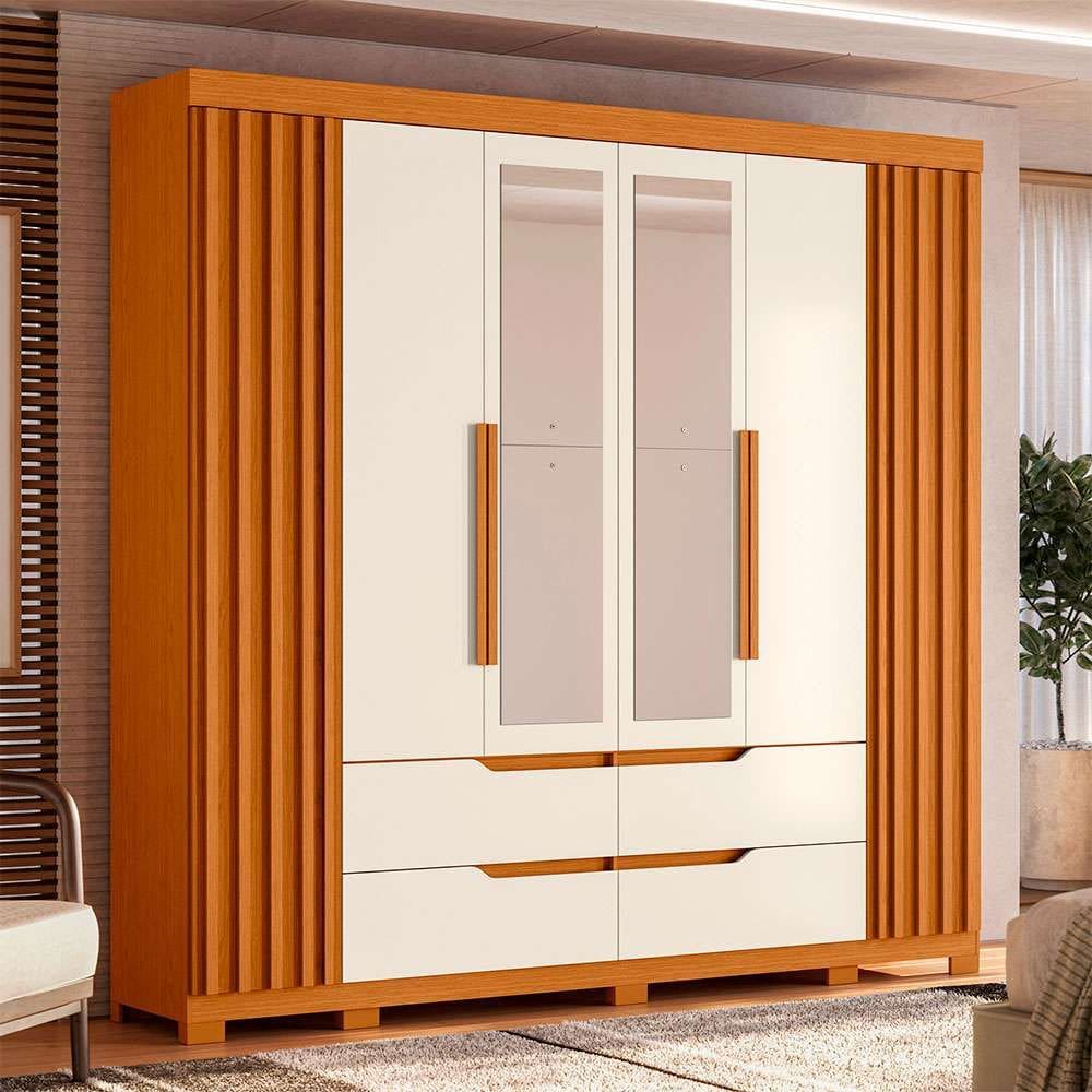 guarda-roupa casal com espelho doble 4 pt 4 gv cinamomo e off white
