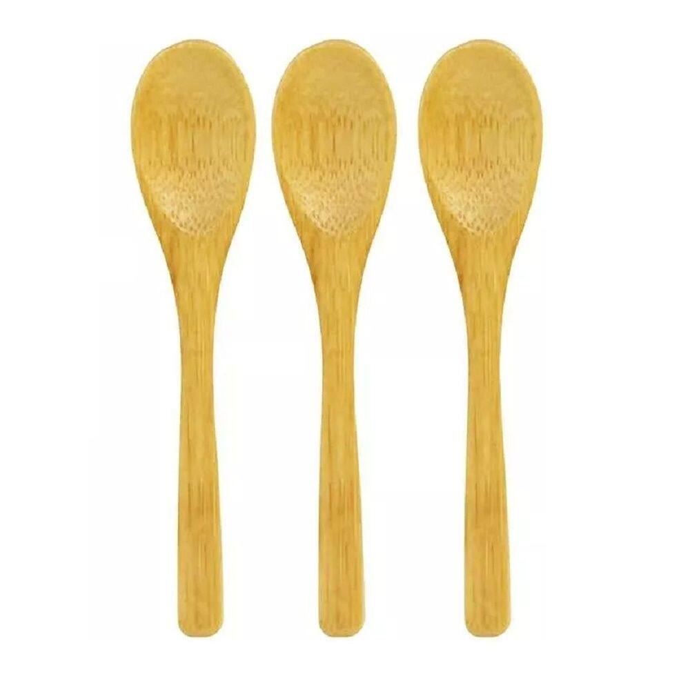Kit C/ 3 Mini Colheres Bambu Madeira Espátula Pequenas Isolante Térmico Resistente Cozinha Gourmet
