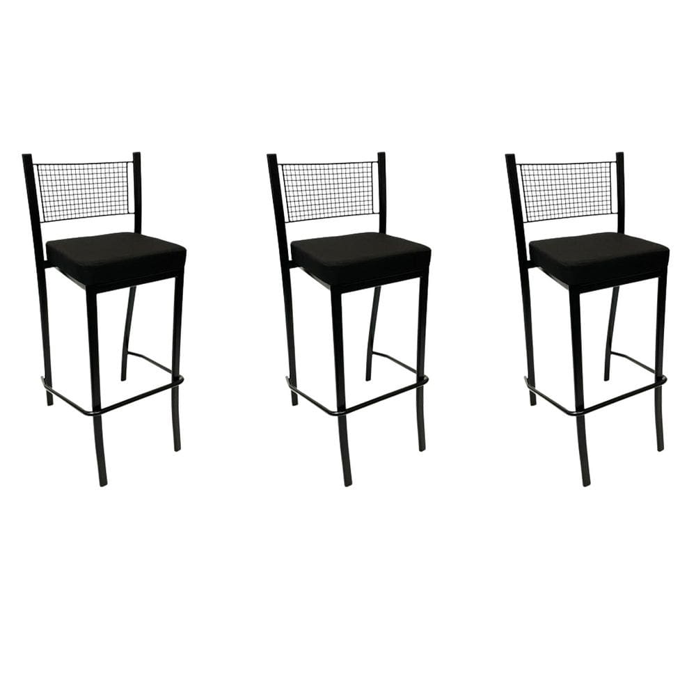 Kit 3 Banquetas para cozinha Empilhável preta assento em linho cor preto altura 65cm - Poltronas do Sul