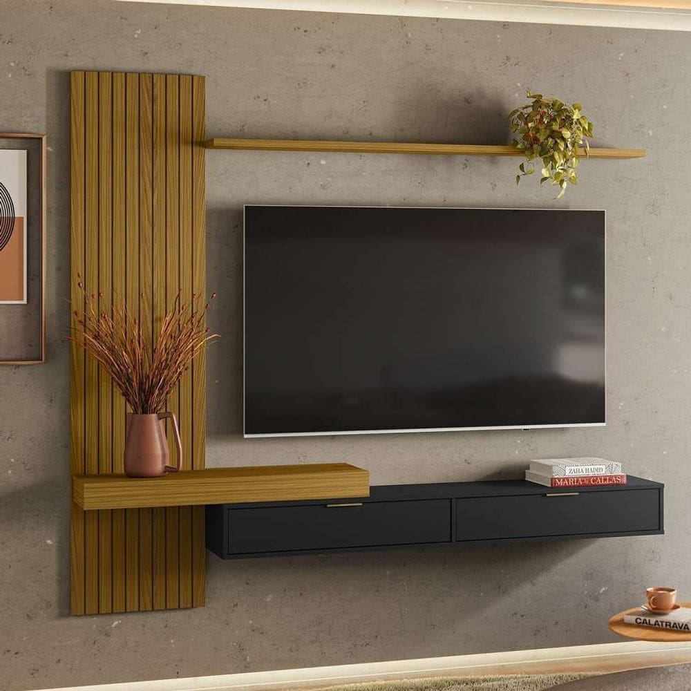painel para tv até 65 polegadas italy 2 pt cedro e preto