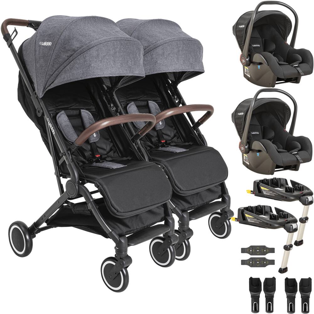 Carrinho Kiddo Gemeos 2 Bebe Conforto 2 Base ISOFIX Sprint Grafite