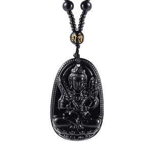 Colar Pingente Buda Equilíbrio Espiritual Relevo Preto 30 cm