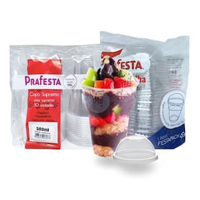 30 Copos De 500Ml Com Tampa Bolha Prafesta Descartável.