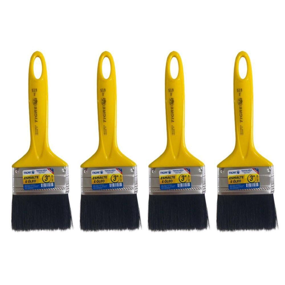 Kit 4 Trincha Pincel Pintura Tinta Esmalte Óleo 3`` Tigre