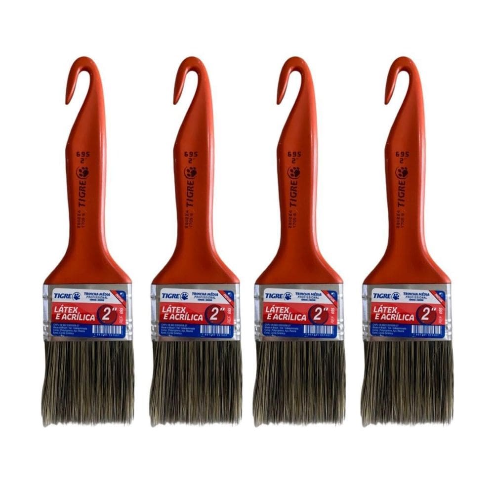 Kit 4 Trincha Pincel Para Pintura Látex Acrílica 2`` Tigre