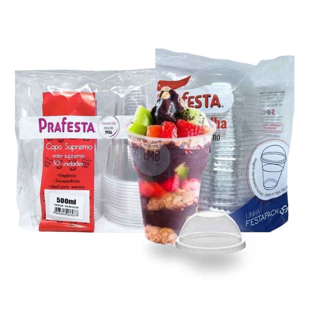 Copo 500Ml Descartável Tampa Bolha Prafesta Para Bebidas 120