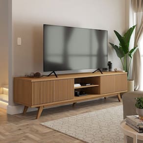 Rack para TV Até 75 Polegadas Silver 4 Portas 1 Prateleira Ripado Cinamomo - Panorama Móveis