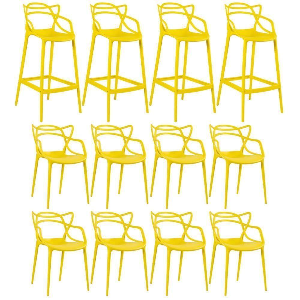 8 Cadeiras + 4 Banquetas Altas Masters Allegra Amarelo