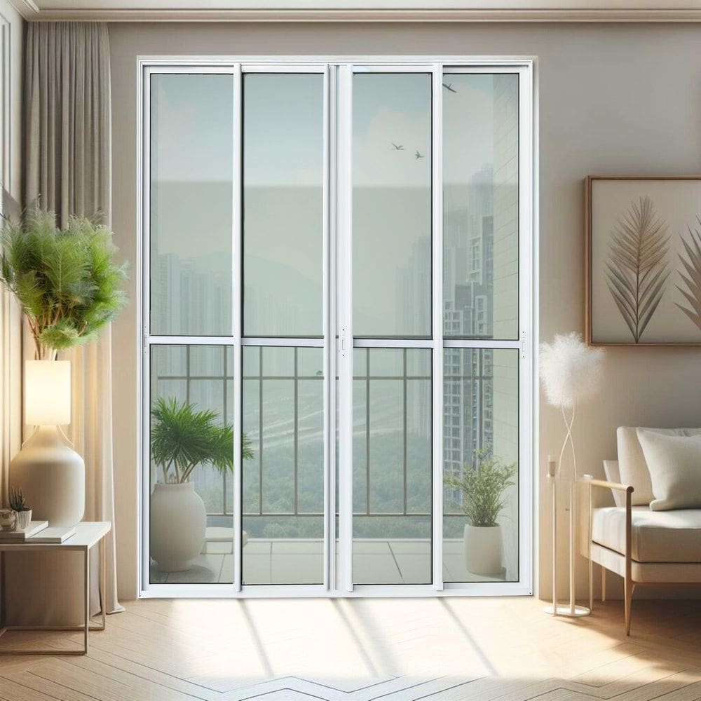 Porta de Correr 4 Folhas Moveis 210 X 240 Elite com Fecho Automático Vidro Liso Branco
