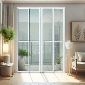 Porta de Correr 4 Folhas Moveis 210 X 200 Elite com Fecho Automático Vidro Liso Branco