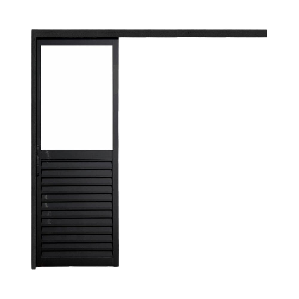 Porta de Correr Veneziana de Aluminio 215x90cm com Vidro Mini Boreal Preto