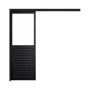 Porta de Correr Veneziana de Aluminio 215x80cm com Vidro Mini Boreal Preto