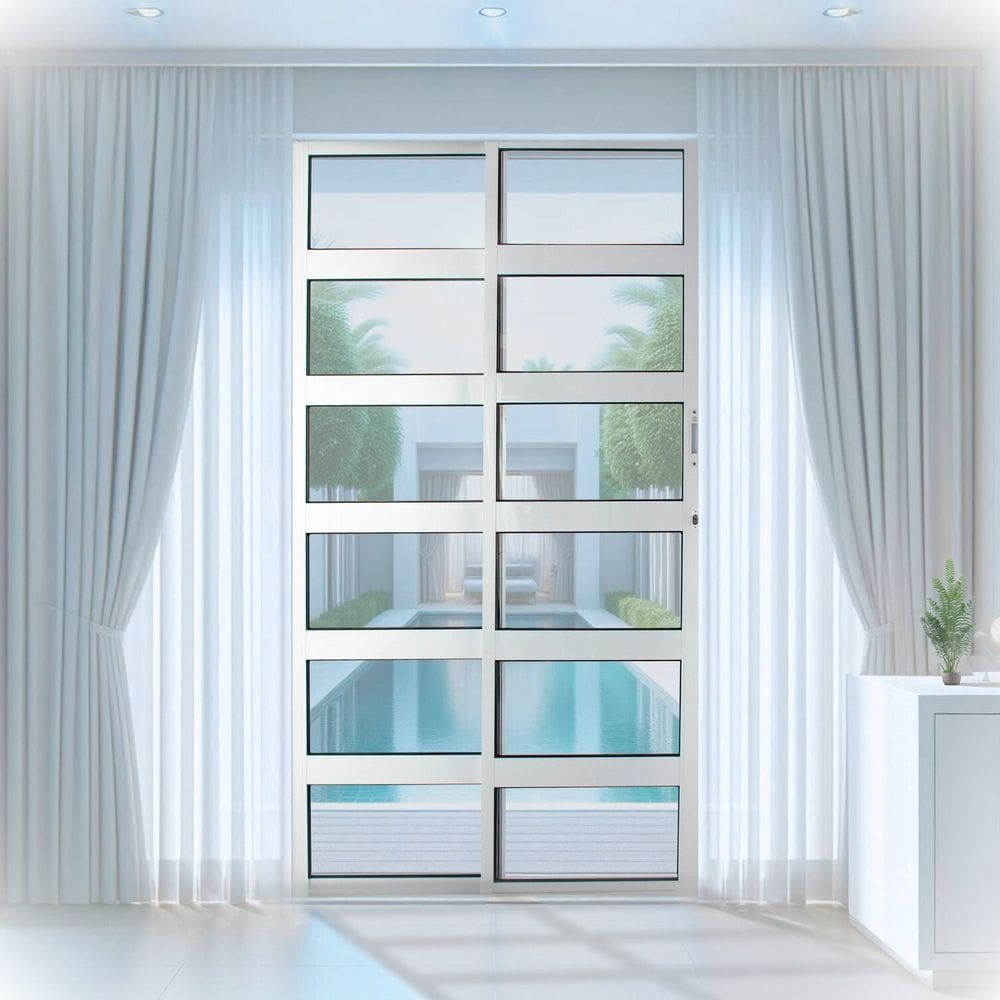 Porta de Correr de Aluminio 210x120cm 2 Folhas Moveis e 1 Folha Fixa Branco