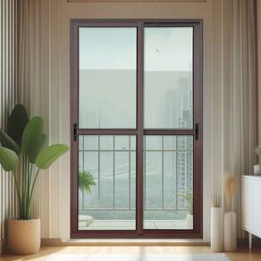 Porta de Correr 2 Folhas Moveis 210 X 150 Elite com Fecho Automático Vidro Liso Corten