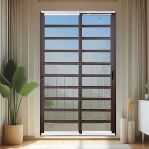 Porta de Correr com Travessas 2 Folhas Moveis 210 X 120 Elite com Fechadura Tetra Vidro Reflex Mix Corten