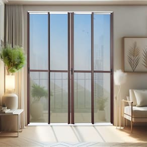 Porta de Correr 4 Folhas Moveis 210 X 200 Elite com Fecho Automático Vidro Reflex Mix Corten