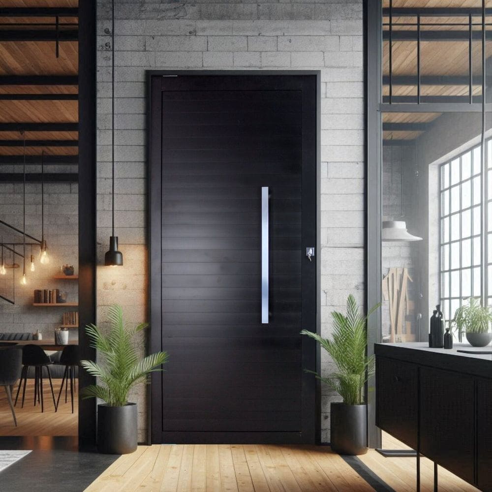 Porta Lambri Pivotante de Aluminio 227x90cm com Puxador Reto Preto