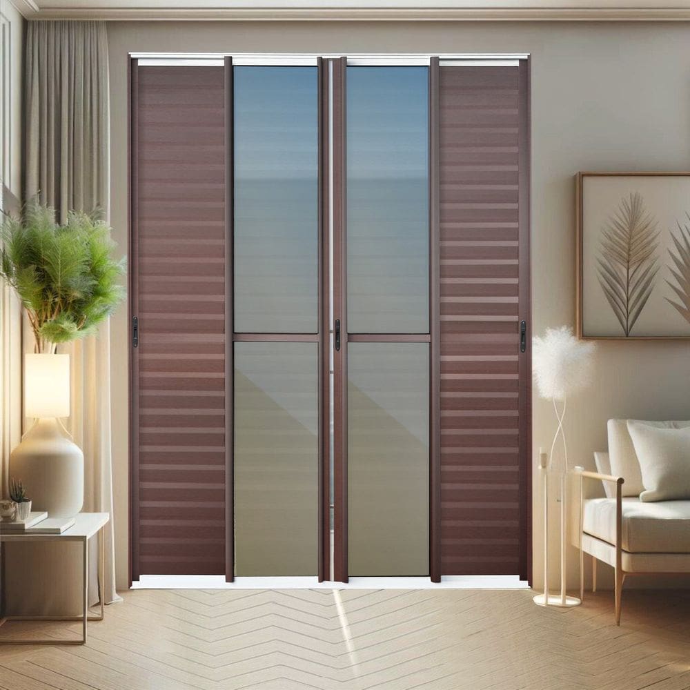 Porta de Correr Venez. 6 Folhas Moveis 210 X 200 Elite com Fecho Automático Vidro Reflex Mix Corten