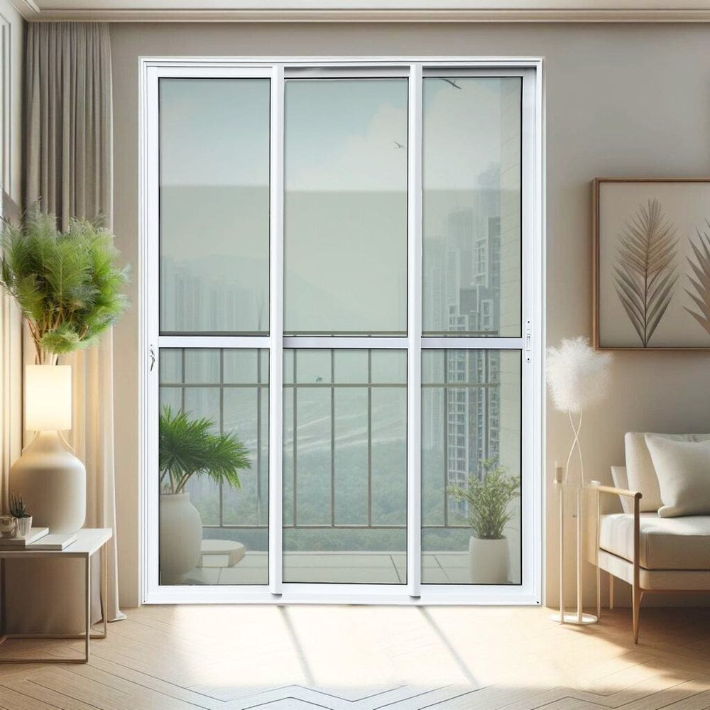 Porta de Correr 3 Folhas Moveis Sequenciais 210 X 200 Elite com Fechadura Tetra Vidro Liso Branco
