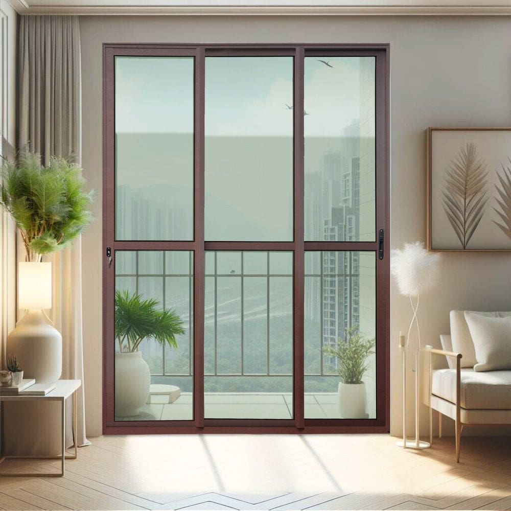 Porta de Correr 3 Folhas Moveis Sequenciais 210 X 200 Elite com Fechadura Tetra Vidro Liso Corten