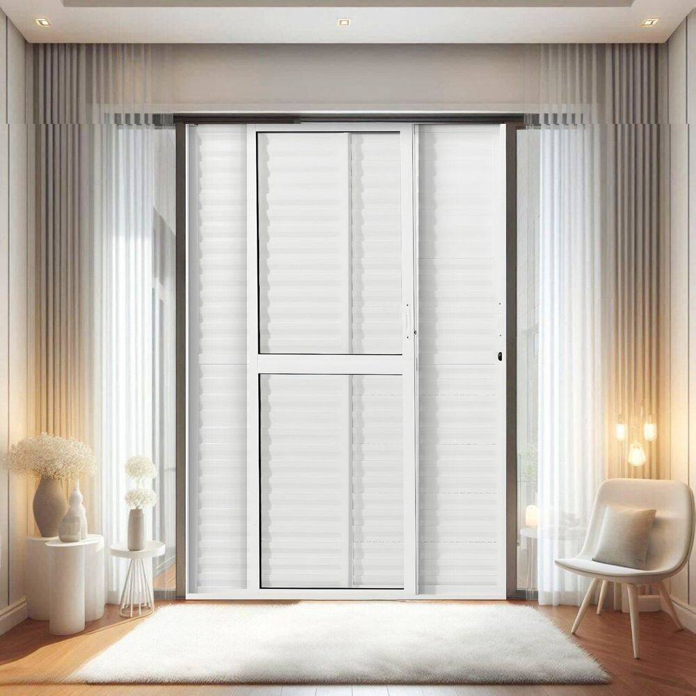 Porta Balção de Aluminio 210x150cm 2 Folhas Moveis e 1 Folha Fixa Branco