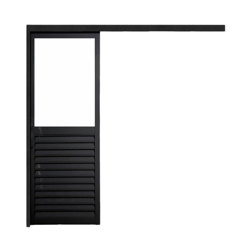 Porta de Correr Veneziana de Aluminio 215x80cm com Vidro Mini Boreal Preto