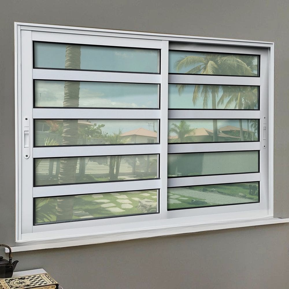 Janela Elite com Travessas 2 Folhas Moveis 100 X 100 Vidro Liso Branco