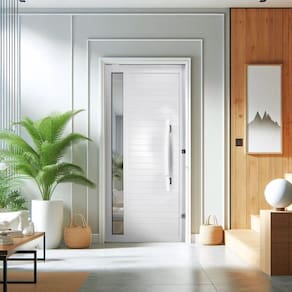 Porta Lambri Pivotante de Aluminio 215x100cm com Visor Branco