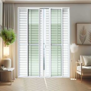 Porta de Correr Venez. 6 Folhas Moveis 210 X 240 Elite com Fechadura Tetra Vidro Liso Branco