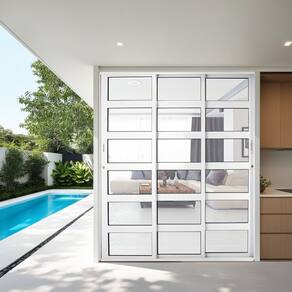 Porta de Correr de Aluminio 210x150cm 3 Folhas Moveis Branco