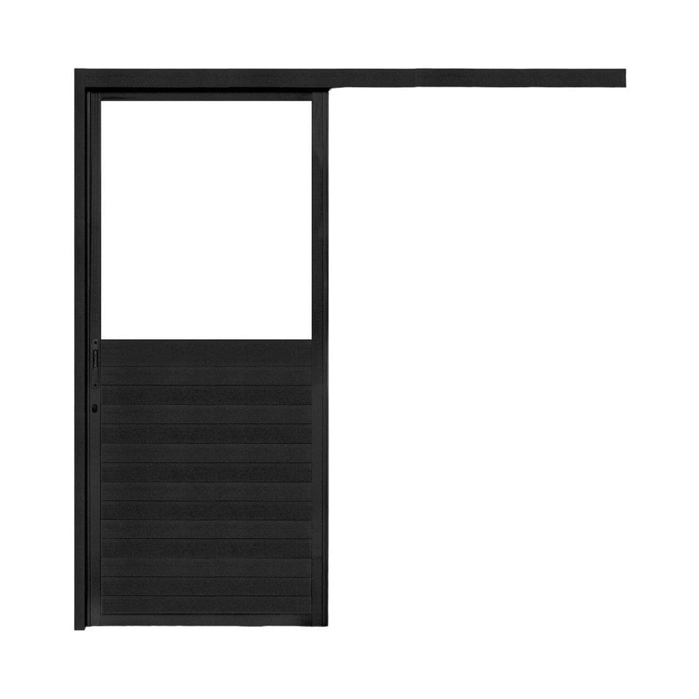 Porta de Correr Lambri de Aluminio 215x100cm com Vidro Mini Borel Preto