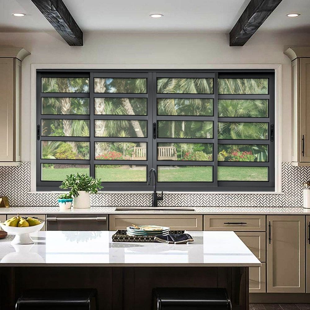 Janela Elite com Travessas 4 Folhas Moveis 120 X 150 Vidro Liso Preto