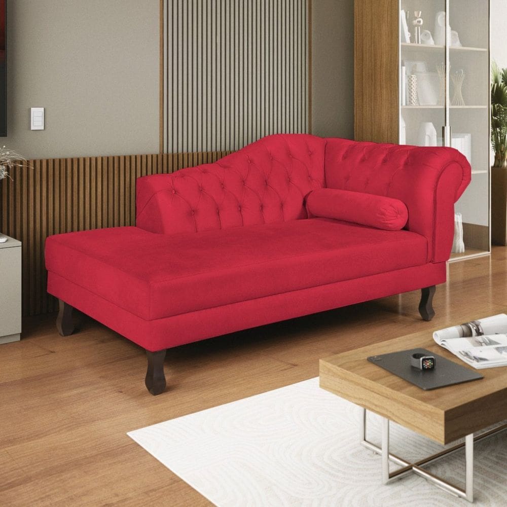 Divã Recamier Dora 140cm Lado Esquerdo Suede Vermelho