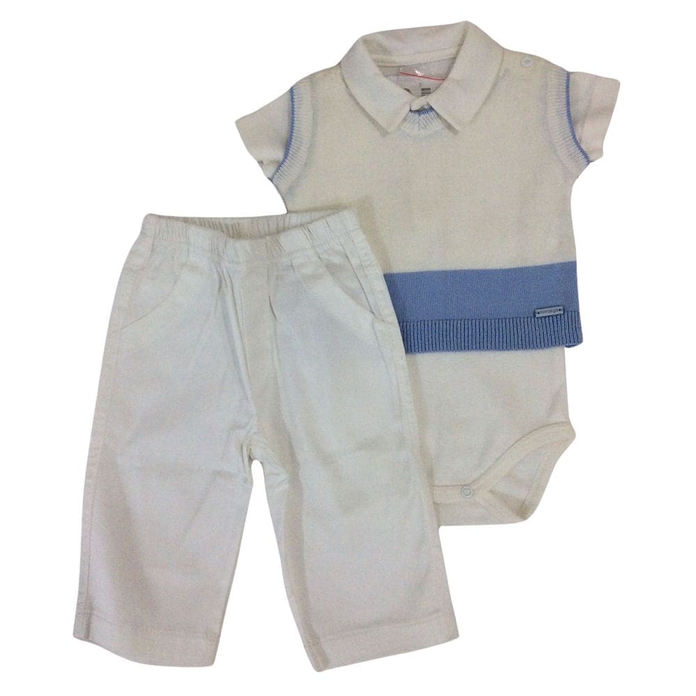 Conjuto Batizado bebe masc Noruega 3 peças branco e azul