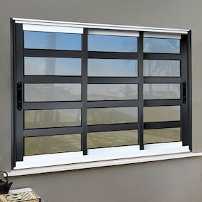 Janela Elite com Travessas 3 Folhas Moveis Sequenciais 120 X 150 Vidro Reflex Mix Preto