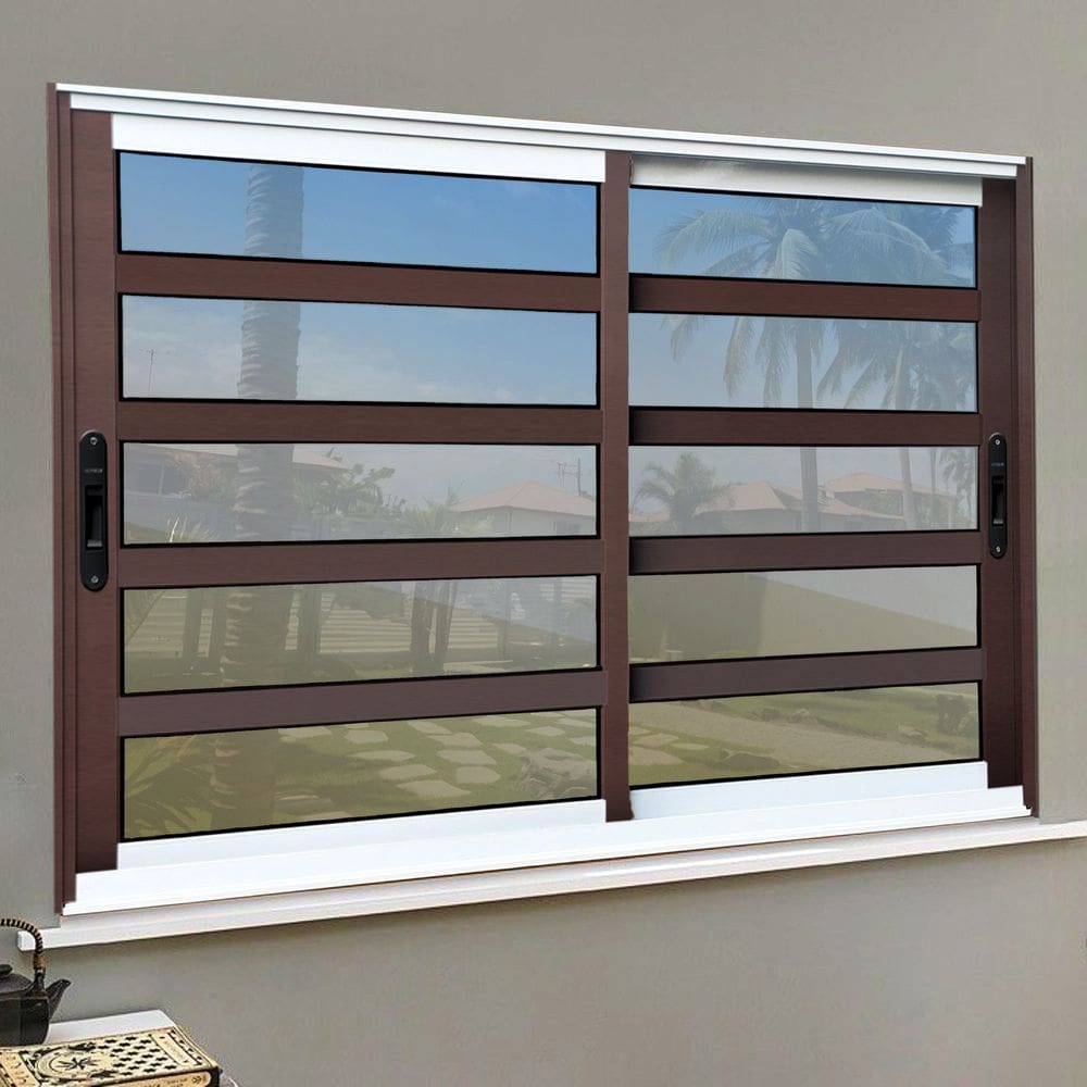 Janela Elite com Travessas 2 Folhas Moveis 100 X 200 Vidro Reflex Mix Corten
