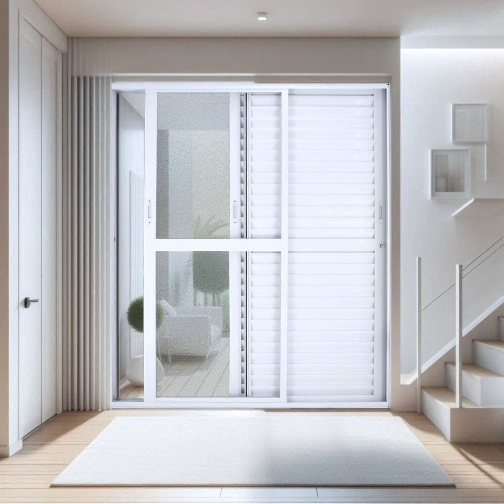 Porta Balcão de Aluminio 210x150cm 3 Folhas Moveis Branco