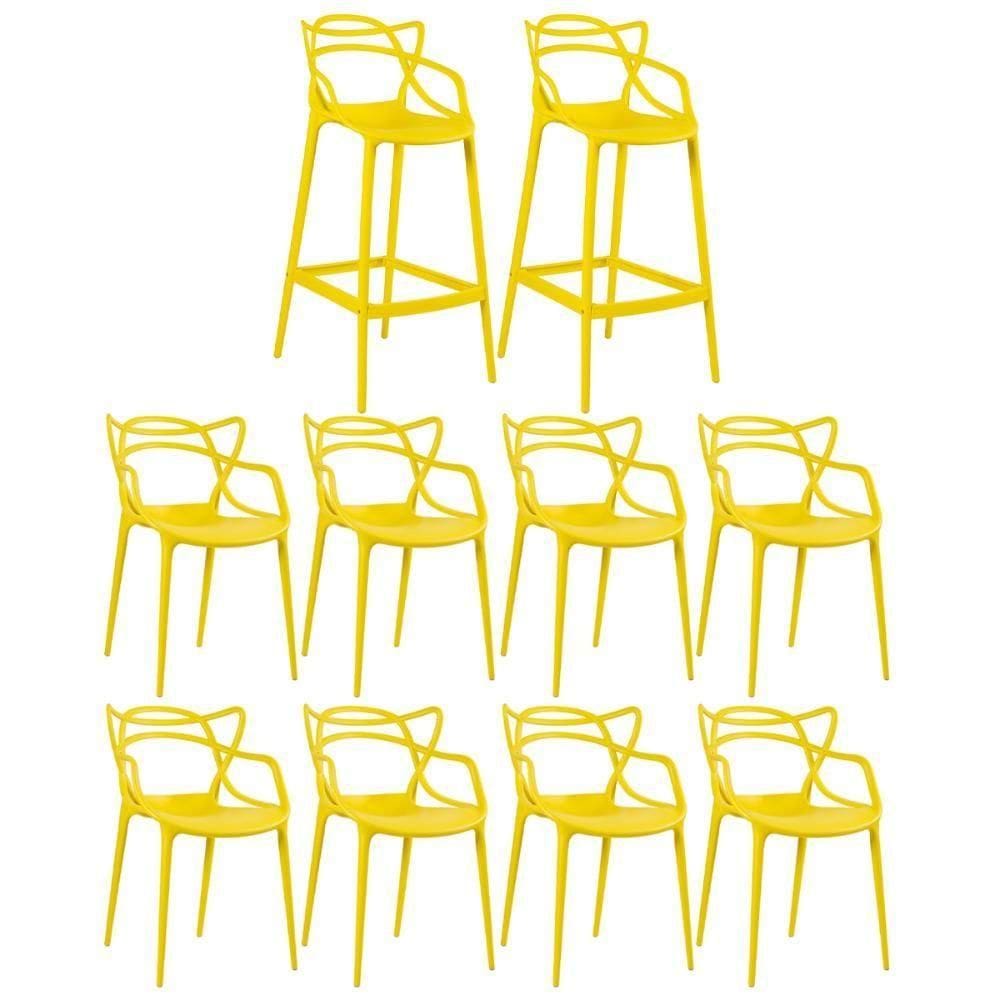8 Cadeiras + 2 Banquetas Altas Masters Allegra Amarelo