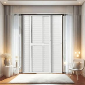 Porta Balção de Aluminio 210x160cm 2 Folhas Moveis e 1 Folha Fixa Branco