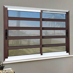 Janela Elite com Travessas 2 Folhas Moveis 120 X 200 Vidro Reflex Mix Corten