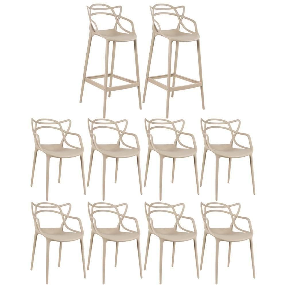 8 Cadeiras + 2 Banquetas Altas Masters Allegra Nude