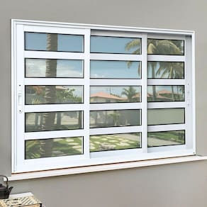 Janela Elite com Travessas 3 Folhas Moveis Sequenciais 100 X 200 Vidro Liso Branco