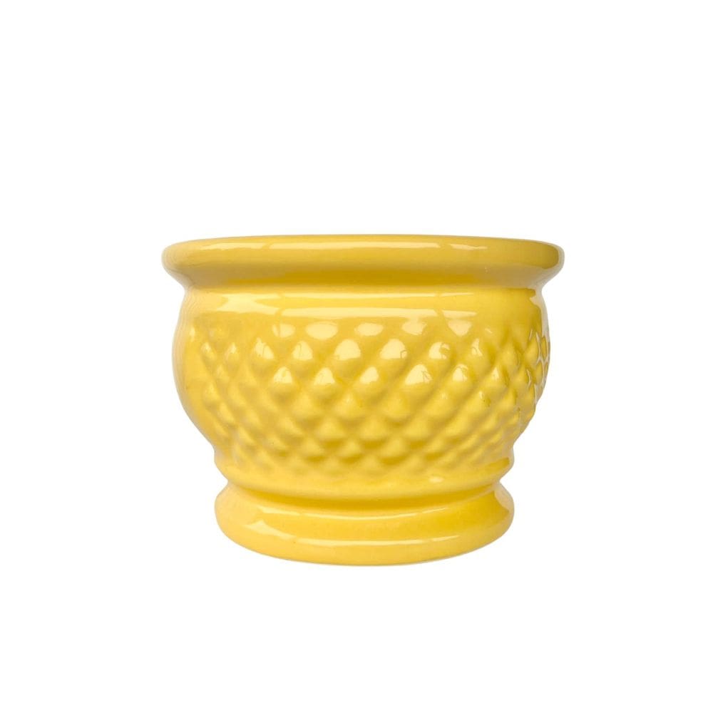 Vaso centro de mesa amarelo médio trabalhado de cerâmica