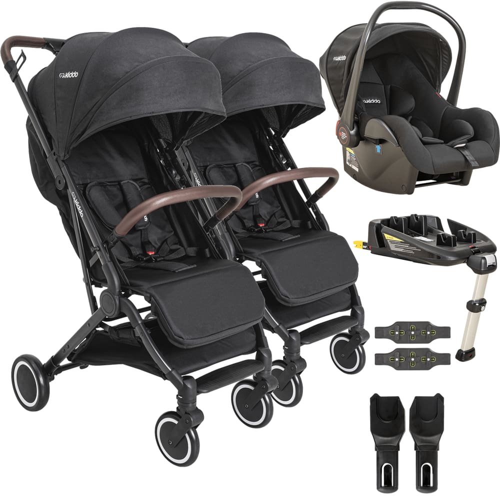 Carrinho de Gemeos Kiddo Bebe Conforto Base ISOFIX Sprint Preto