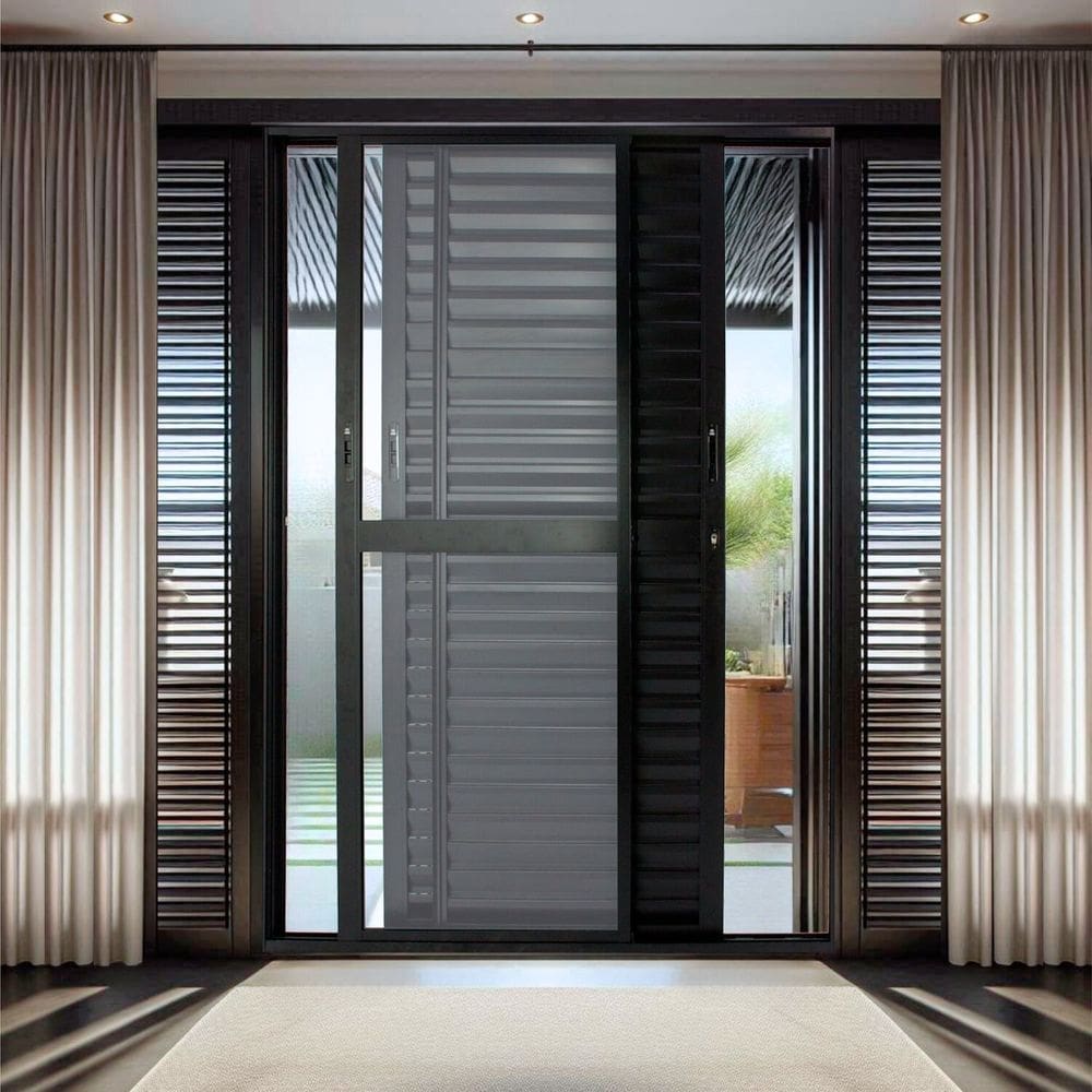 Porta Balcão de Aluminio 210x150cm 3 Folhas Moveis Preto